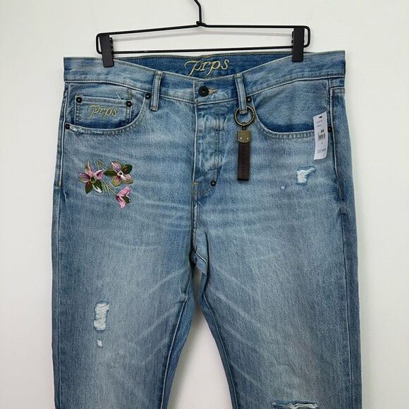 Prps Men’s Demon Peony Floral Embroidery Straight Leg Slim Fit Jean - Picture 12 of 16
